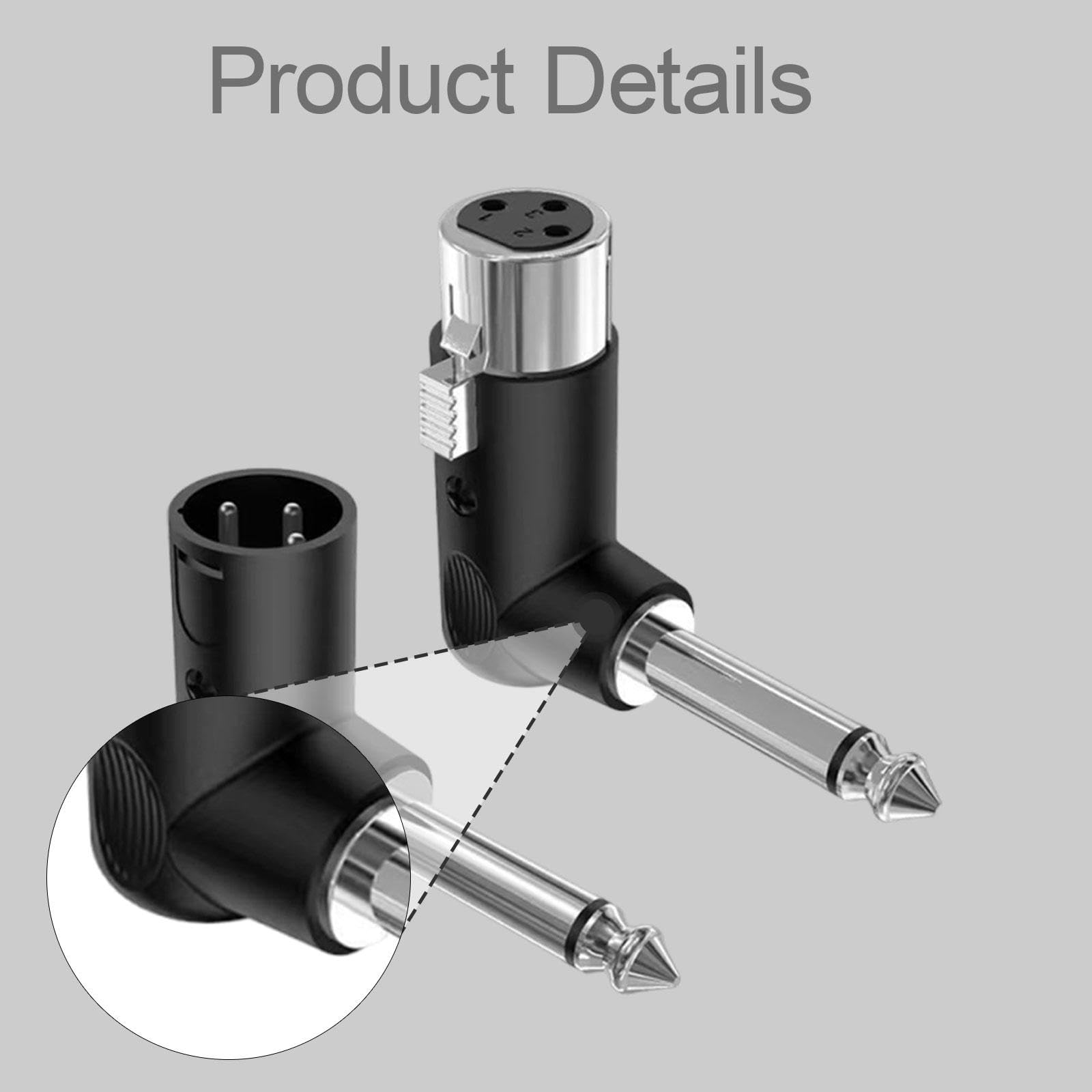 Adaptateur Coudé Robuste XLR Femelle Mâle 3 Broches Jack 6,35 Mm, Connecteurs en Métal pour Guitare, Table de Mixage et Équipements Studio, Conception Robust et Compact