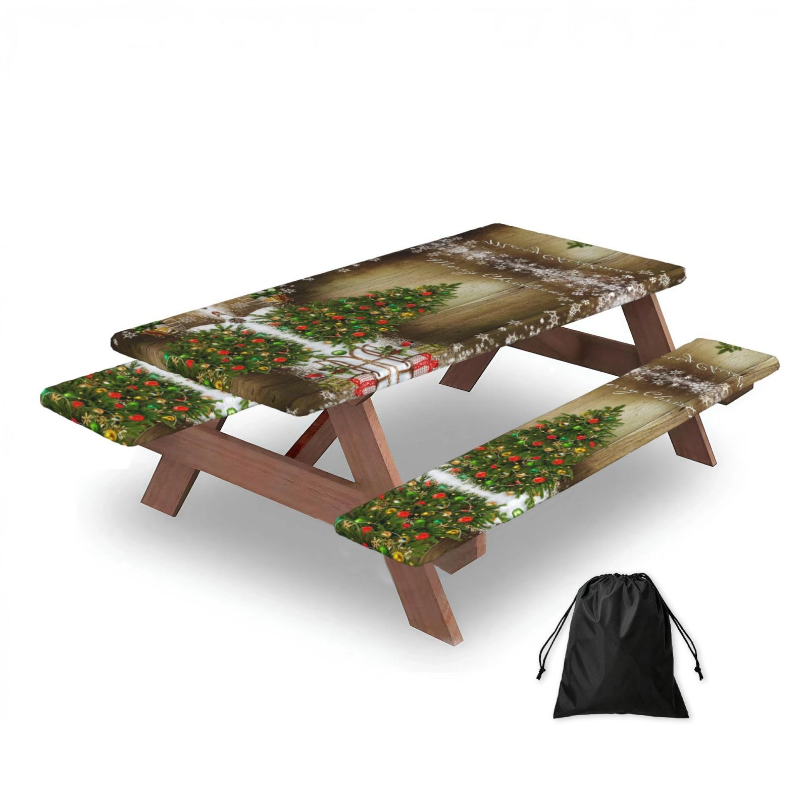 Housse de table pique-nique sapin de Noël élastique intérieur extérieur