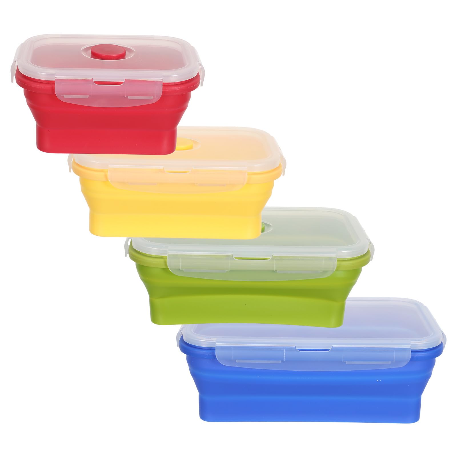 YARNOW Recipientes Plegables de Silicona Estructura Plegable y Resistente con Tapa Hermética Juego de 4 Capacidad 350ml a 1200ml para Alimentos Aptos para Microondas y Camping