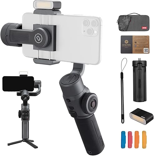 Miniatura 1 de ZHIYUN - Estabilizador de cardán de mano profesional de 3 ejes con luz de relleno magnética para iPhone smartphone Android teléfono celular con