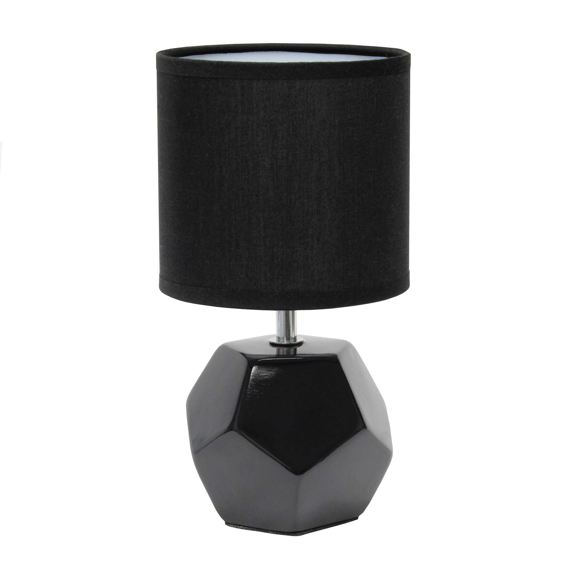 Simple Designs LT2065-BLK Round Prism Mini Table Lamp with Matching Fabric Shade, Black