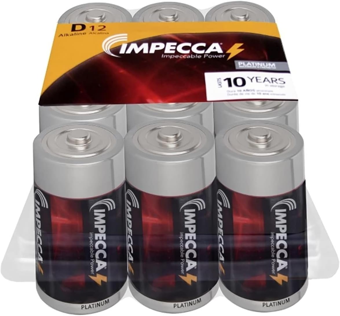 IMPECCA All Purpose Alkaline D Batteries- Platinum Series |High Performance| Long Lasting Shelf Life| Leak Resistant| (12 Pack)…