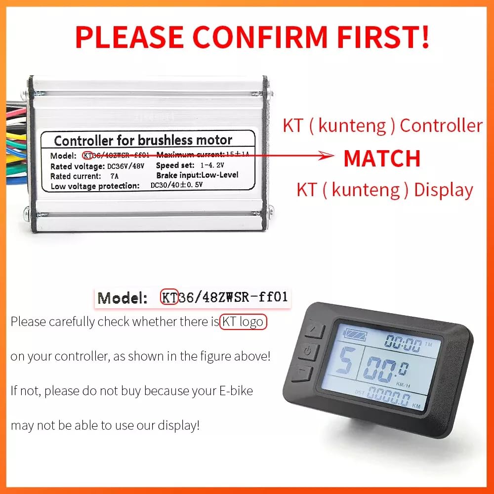KT-LCD7U - Medidor de pantalla LCD eléctrica de plástico con conector impermeable, puerto de carga USB de 24 V, 36 V, 48 V, para modificación de bicicleta eléctrica