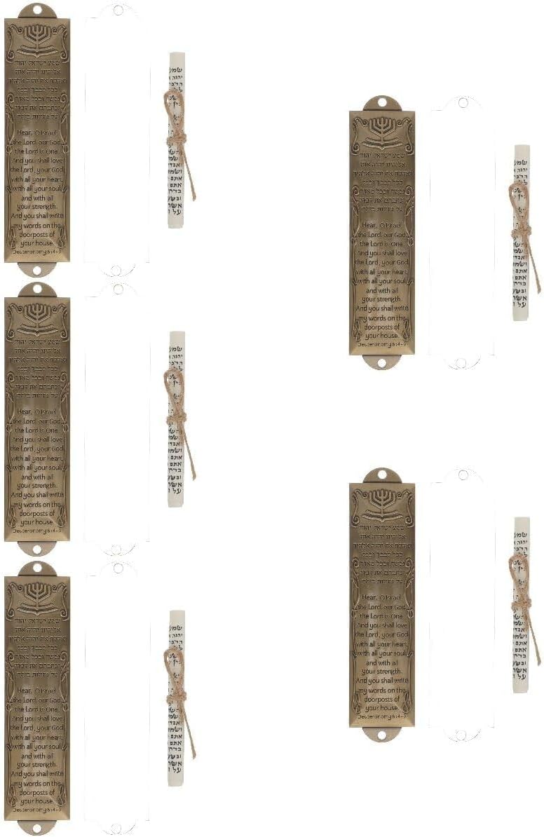 Metal Blessing Mezuzah 5 Sets Metal Blessing Mezuzah with Scroll Jewish Mitzvah Door Mezuzah Case Metal Mezuza Plaque Jewish Hannukah Gifts Self Stick Mezuzah