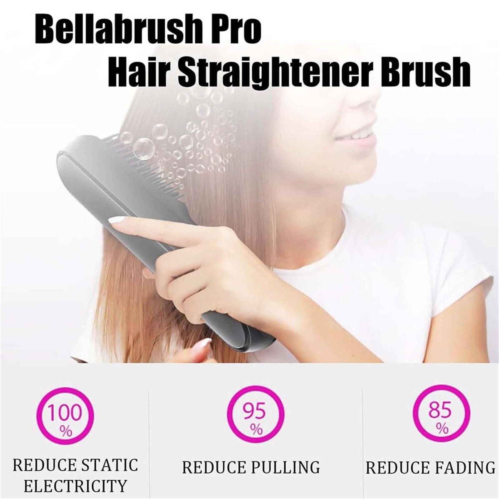 Bellabrush termiczna szczotka bezprzewodowa prostownica do włosów przenośna gorąca szczotka prostownica do włosów przenośna szczotka jonowa Bellabrush Pro do wszystkich rodzajów włosówCzarna