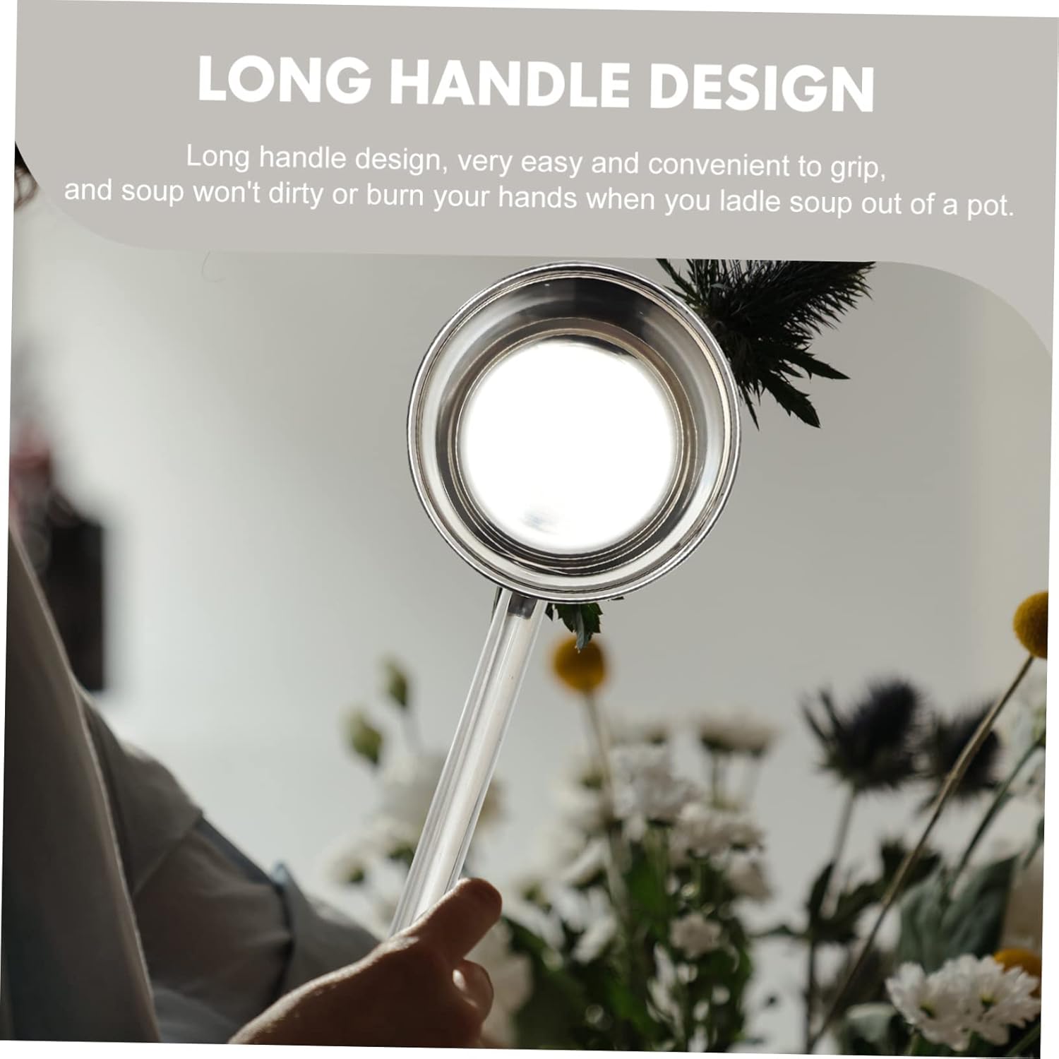 Stainless Steel Long Handle Water Ladle Multi-Purpose Kitchen Water Scoop for Cooking Serving and Gardening Sturdy and Easy to Clean