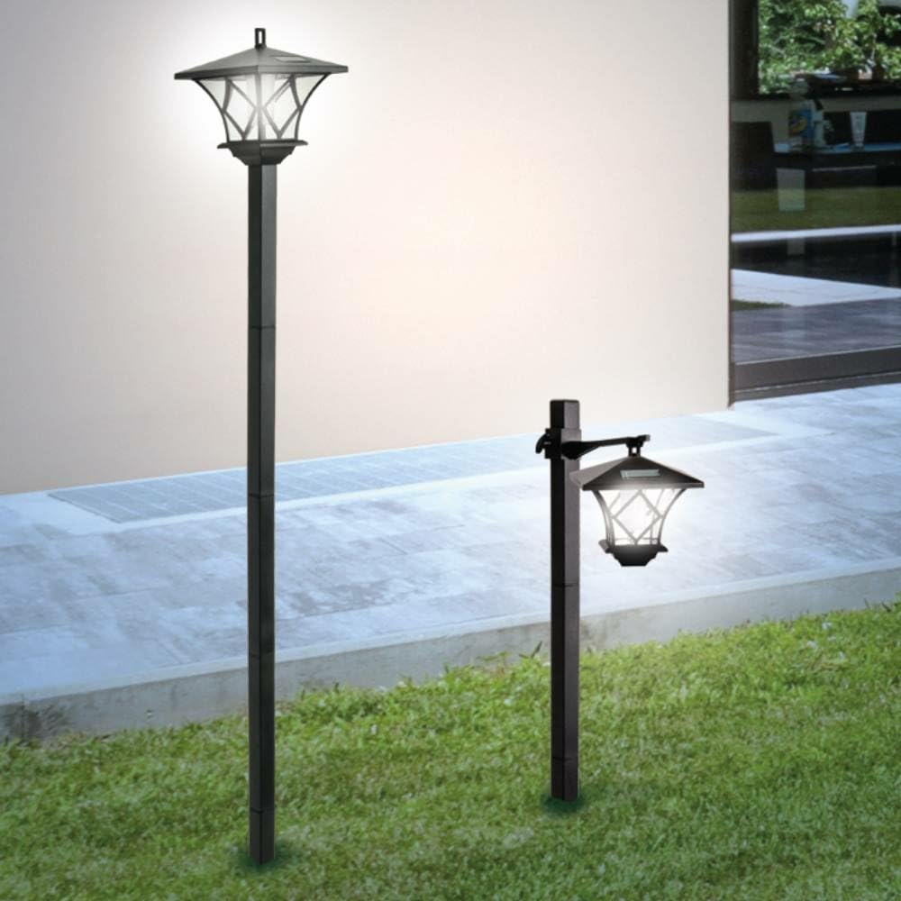 TERRE JARDIN - Lampadaire Solaire Exterieur, Noir 1,5 m - Lampe sur Pied Exterieur, LED 5 Lumens 0,03 W - Luminaire Extérieur LED, 2 Postions et 2 Niveaux - Lampadaire sur pied, Lanterne Classique