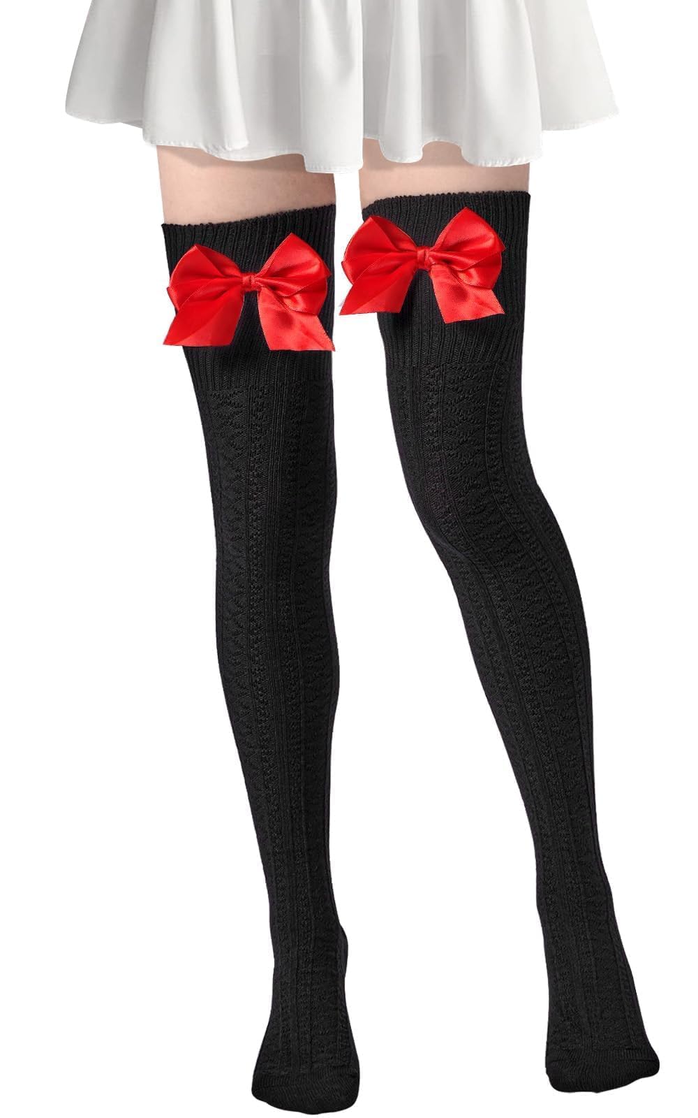 Moon Wood Women Thigh High Socks Extra Long Cute Knit Tall Long Stockings Over Knee Socks with Bow