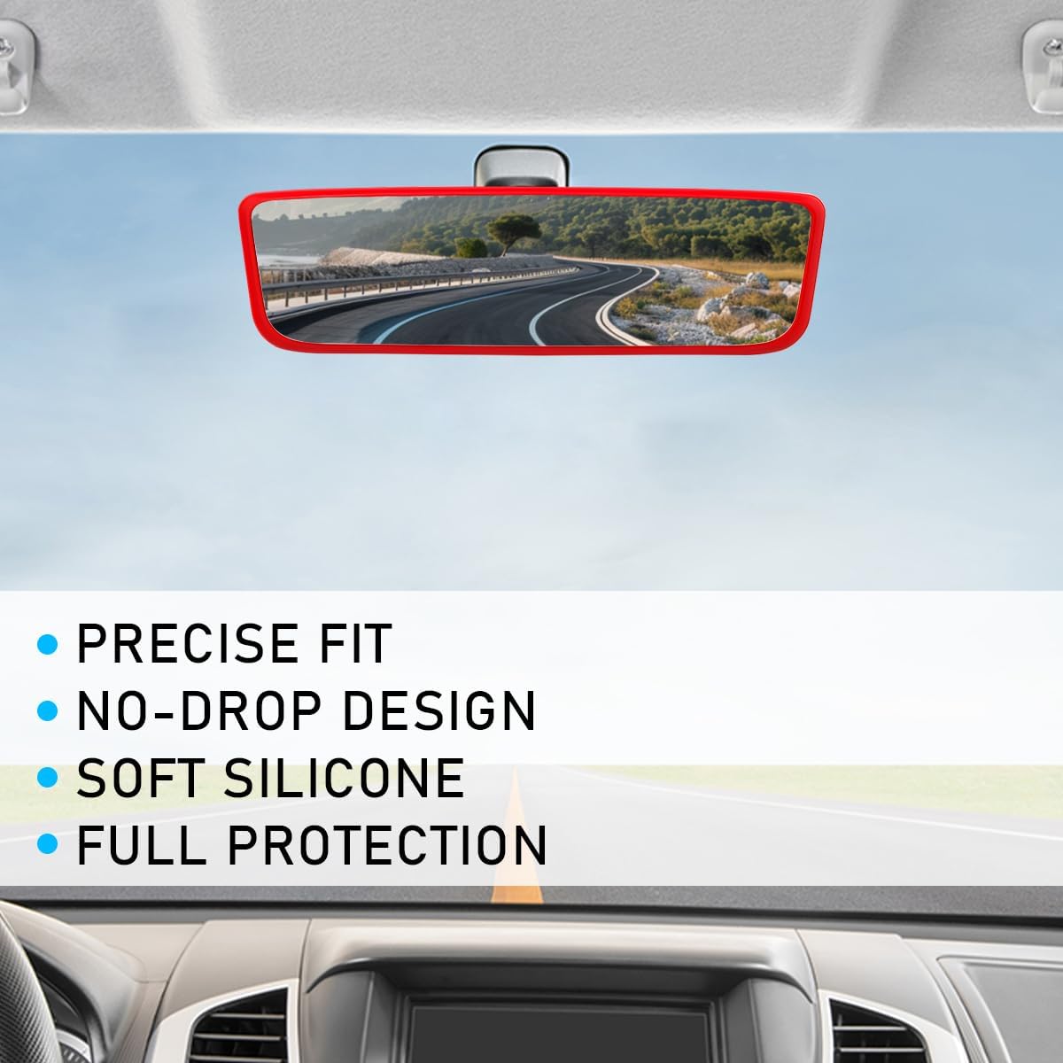 Car Rear View Mirror Protector Frame, Soft Silicone Vehicle Rearview Mirror Edge Protective Cover, Auto Interior Rearview Trim Decorative Accessories, Compatible with Model 3 Model Y (Red)