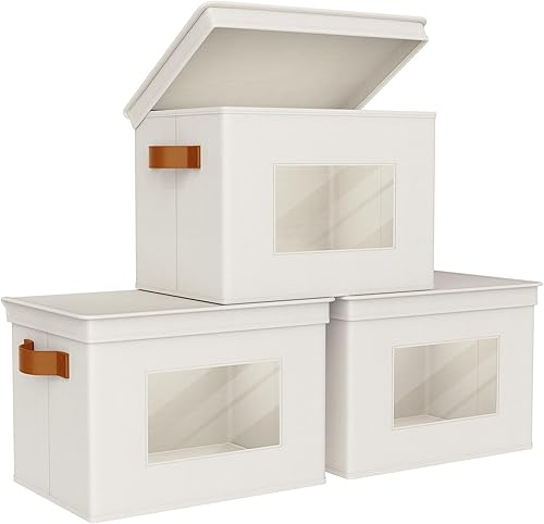 Miniatura 19 de Univivi Contenedores de Almacenamiento con Tapas [Paquete de 4] Cajas de Almacenamiento de Tela Grandes Plegables Apilables con Tapas, Organizadores