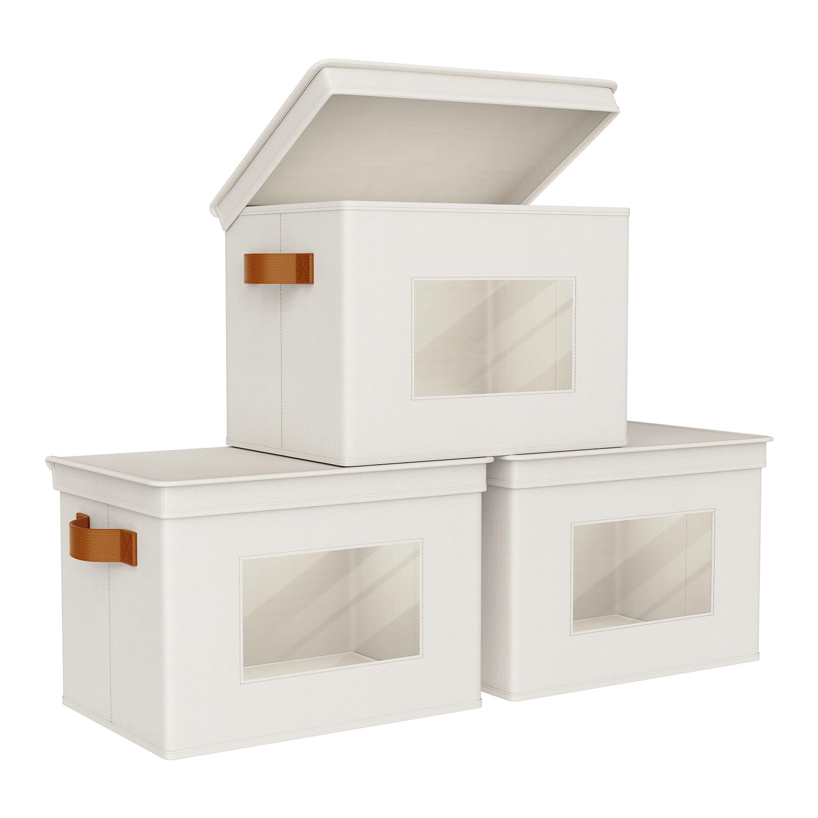 Univivi Aufbewahrungsboxen mit Deckel, Stoff, faltbarer Aufbewahrungsbehälter für Kleidung, [3er-Pack] Schrank-Organizer, Behälter mit Griffen für Zuhause, Schlafzimmer, Schrankaufbewahrung (Beige