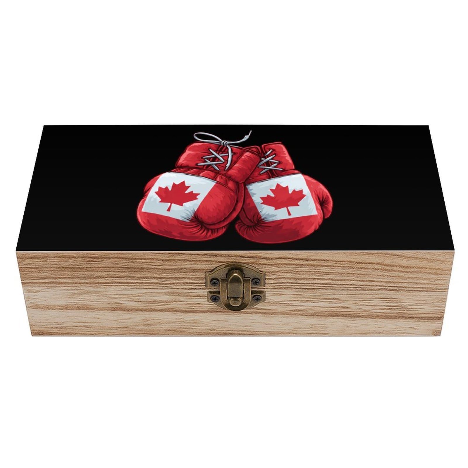 HLBSDM Canada Boxing Gloves Wooden Box with Hinged Lid Decorative Storage Case Container