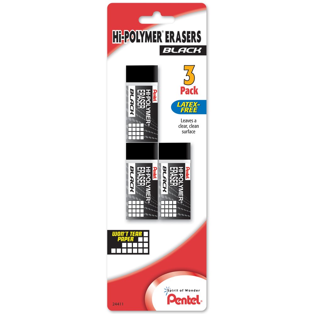 Amazon.com : Pentel Hi-Polymer Block Eraser, Black, 3 Pack