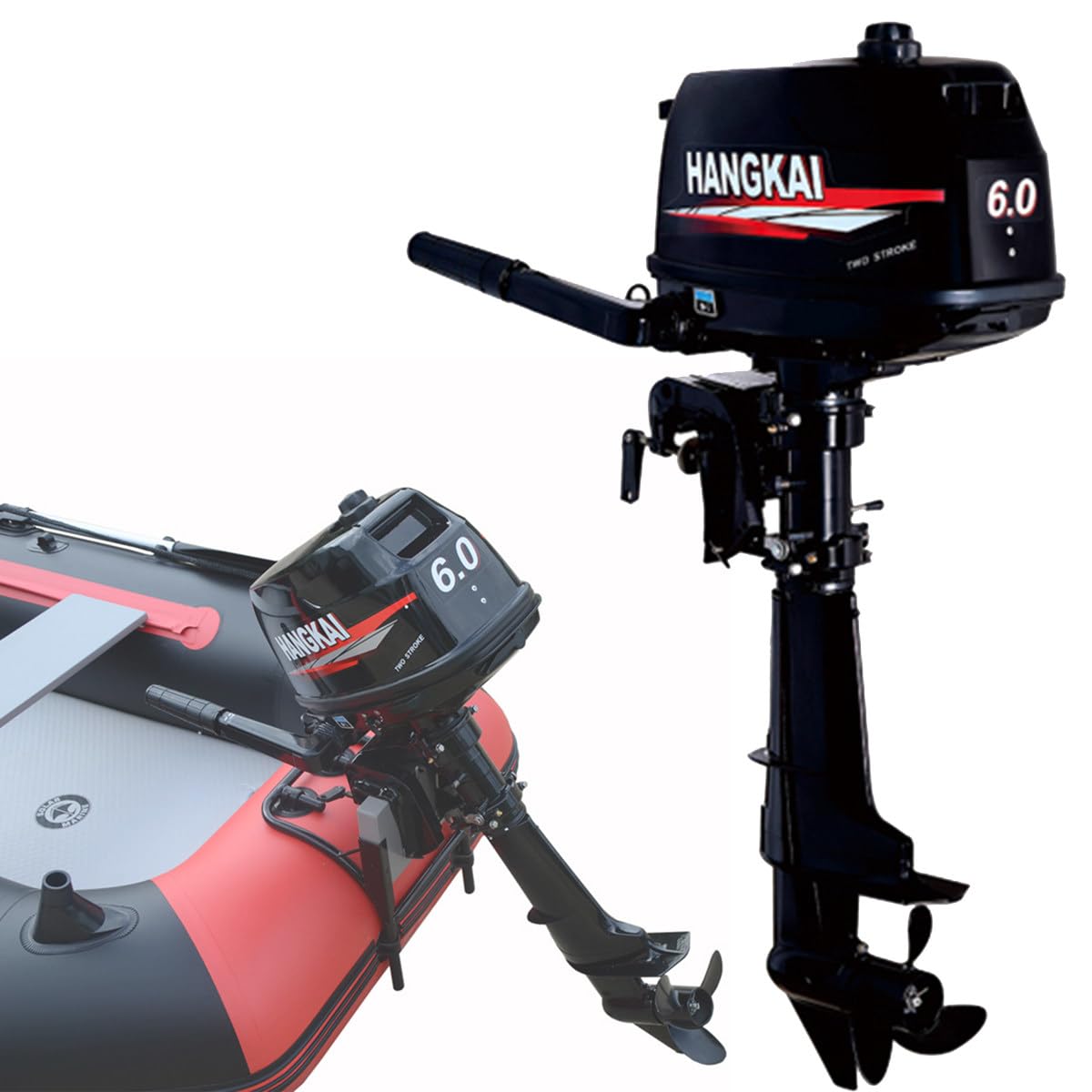 Motor fueraborda, Motor de Pesca por curricán de Gasolina de 2 Tiempos, 102 CC, 6 HP/4,4 kW, Motor fueraborda montado en Espejo de popa con Sistema CDI para Kayak Auxiliar