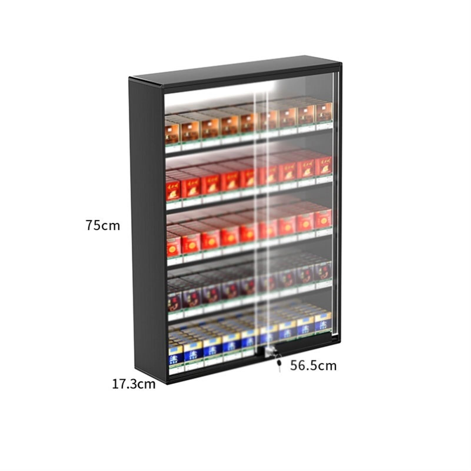 Vitrina de aluminio multicapa con cerradura para tienda de conveniencia, oficina, tienda de regalos, bar, mostrador negro (56,5 x 17,3 x 75 cm)