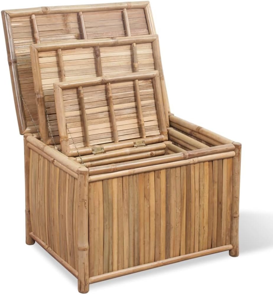 Bamboo Storage Chest Box Set, Weathered Finish, Durable Fiber Trunk for Blankets, Books, Living Room, Bedroom, 3-Pack