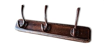 PERFECT WOOD WORKS Wooden Wall Mount Coat Rack, Mounted Organizer for Closet, Bathroom, Bedroom, Entryway, Hallway, Hanging Towels, Hats, Bags, Backpacks, Jackets, Keys (Brown, 3 Hooks)
