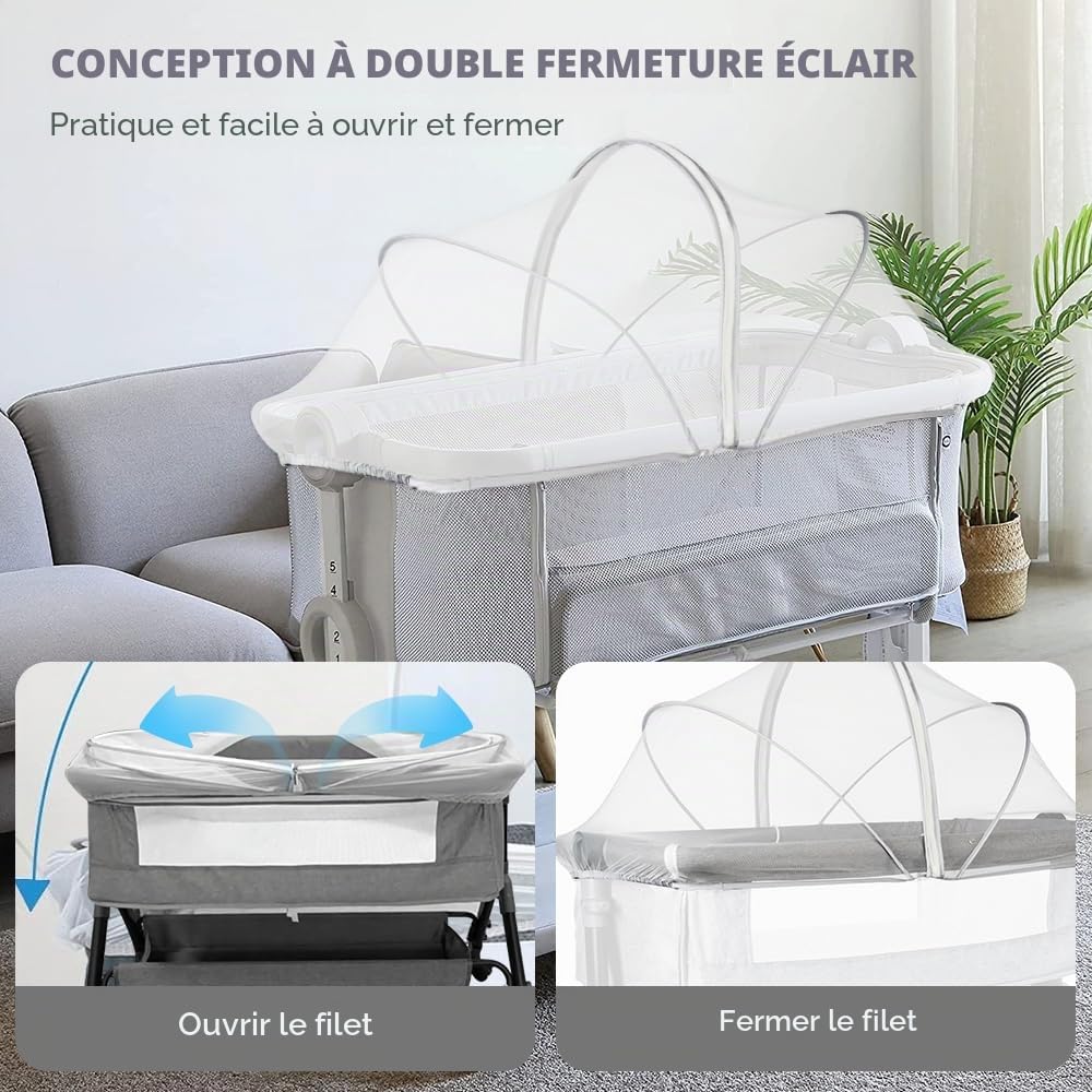 mizikuu Moustiquaire pour Berceaux, Moustiquaire Universelle pour Lit Bébé 55x100cm Tissu à Mailles Fines Protection Contre Les Insectes Lit Parapluie Bébé avec Fermeture Éclair, Blanc