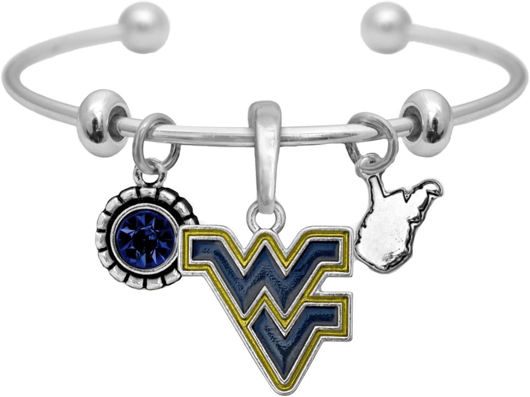 Sports Accessory Store West Virginia Home Sweet Home Silver Crystal Cuff Bracelet WVU
