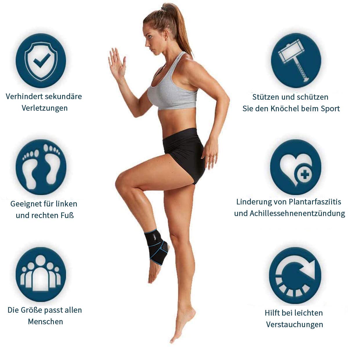 Teylam Sprunggelenkbandage, Einstellbares bandage fußgelenk, Flexible Knöchelbandage, Ultra Dünn Fußbandage, Laufen Fussball, Rechte und Linke Fußgelenk (Blau)