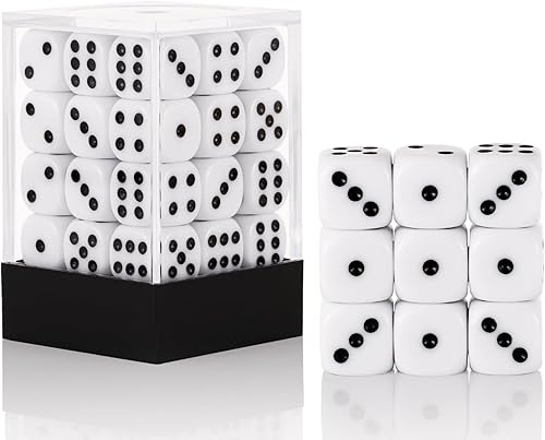 Juego de 36 dados de 0.472 in, 6 caras, color blanco sólido, 6 dados de colores estándar para Tenzi, Bunco o enseñanza de matemáticas, con caja de