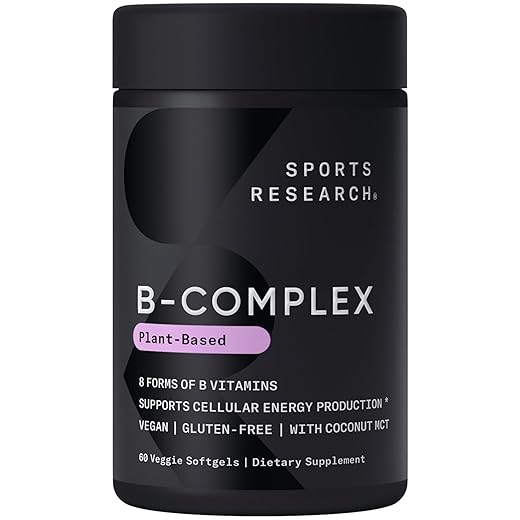 Sports Research Vitamin B-Complex - Full Spectrum of B Vitamins - Plant-Based Vegan-Friendly Formula - 60 Veggie Softgels