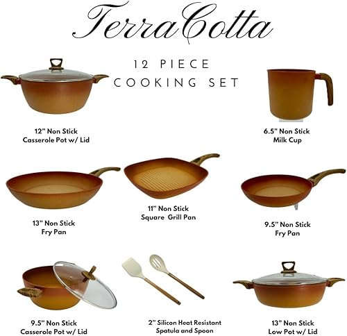 Miniatura 5 de Juego de cocina de terracota (12 piezas) con taza de leche, color terracota