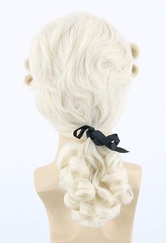 Miniatura 5 de Topcosplay Peluca para hombre, disfraz de juez histórico colonial, peluca beige para Halloween, cosplay, pelucas