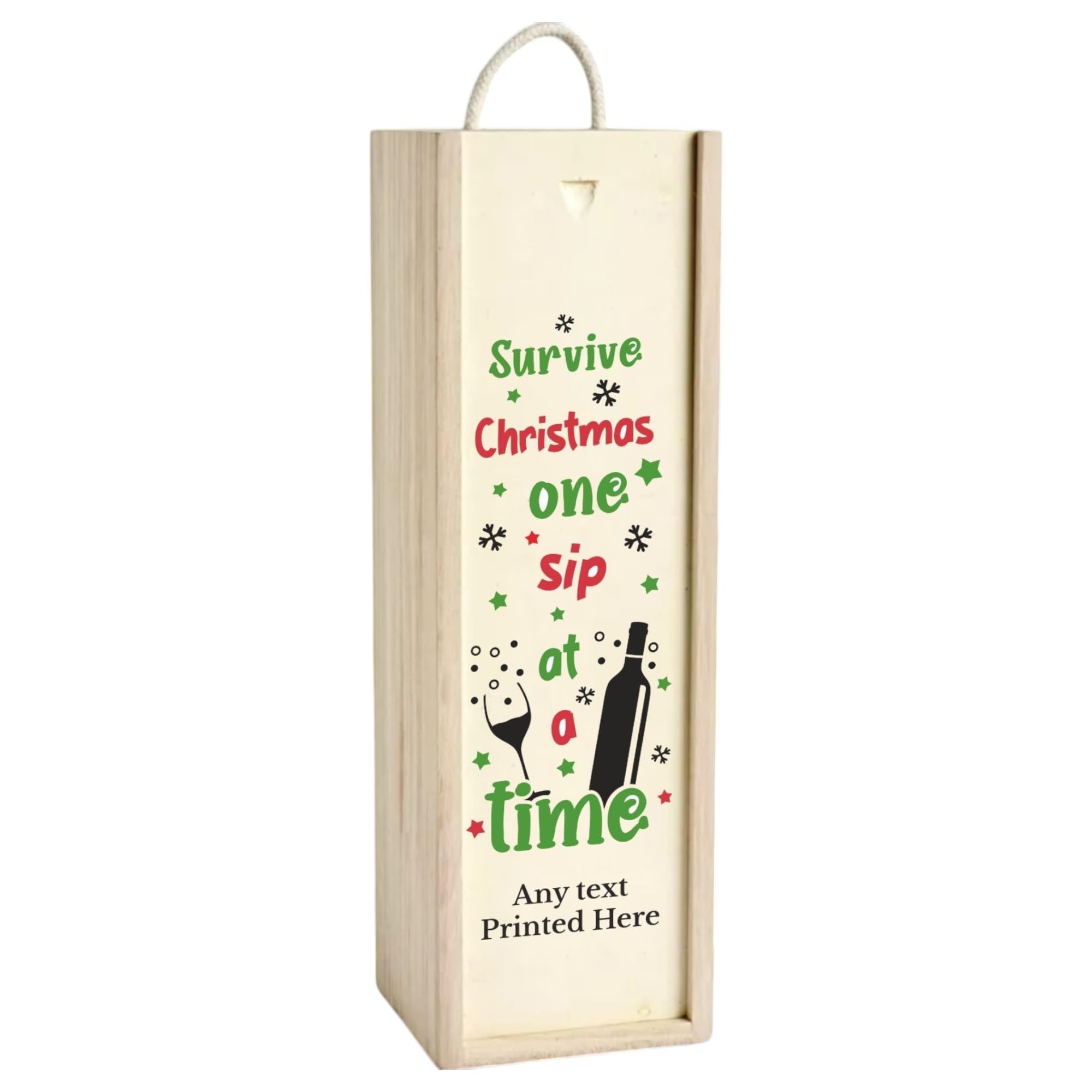 1stclassgifts [Custom] Personalised Survive Christmas One Sip At A Time Design Wooden 1 Bottle Wine Box Christmas Santa Holidays (UV Printed)
