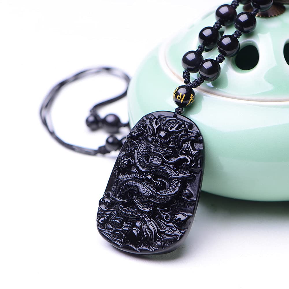 Naszyjnik z kamienia jadeitu, naturalny obsydian rzeźbiony smok amulet szczęśliwy wisiorek naszyjnik męski modna biżuteria z jadeitu/502