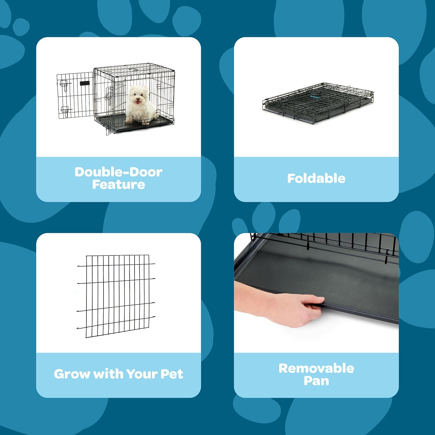 Carlson Pet Products Double Door Metal Dog Crate with Divider, Small 24" Dog Crate for Small Dogs & Puppies, Foldable Collapsible Dog Kennel with Removable Tray, Wire Dog Cage for Training & Travel