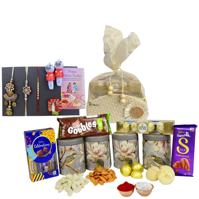 Image of NUTRI MIRACLE Rakhi with Dry Fruits and Chocolates, Tilak Kit and Greeting Card for Brother | Return Gift for Bhai Dooj