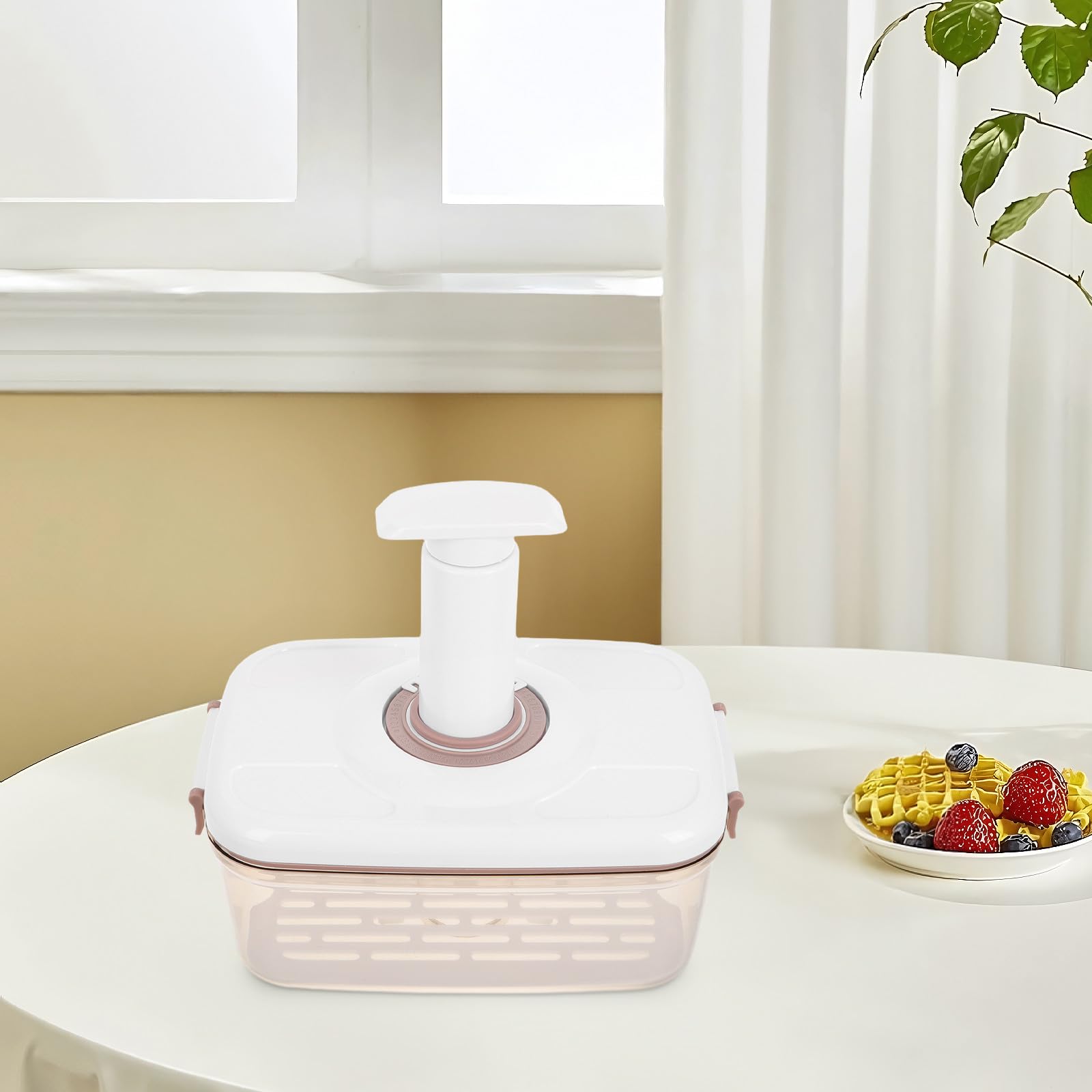 Boîte sous Vide de Conservation Alimentaire 2,1l Pompe Manuelle, Récipient Étanche pour Fruits et Légumes, Fonction Égouttoir Intégrée, Rangement la Cuisine Pratique, Machine