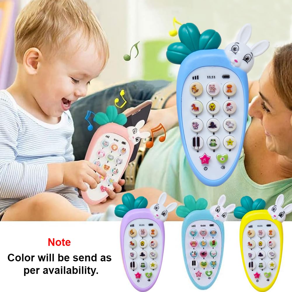 PARTEET Cute Carrot Shaped Pretend Play Musical Cell Phone Toy for Kids Toddlers with Music, Ringtones, Lights - Birthday Party Favors and Gifts for Girls (Battery Not Included) (Blue) - Image 7 thumbnail