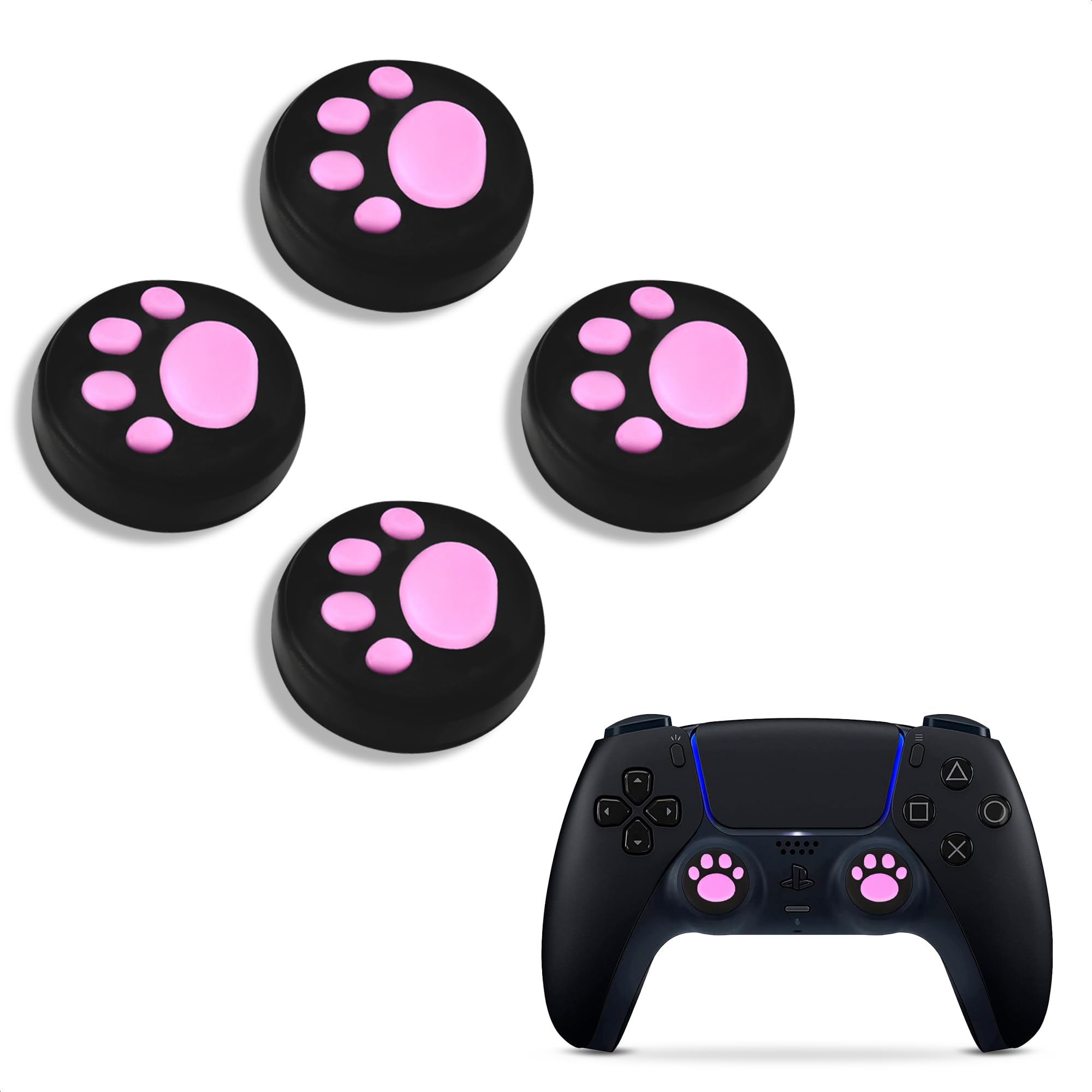 4Pcs Cat Paw Pink Thumbstick Grips - Controller Joystick Grips for Smooth, Precise Control & Comfort – Soft Silicone Joystick Caps, Compatible with Switch, PS5, PS4, Xbox & Standard Game Controllers