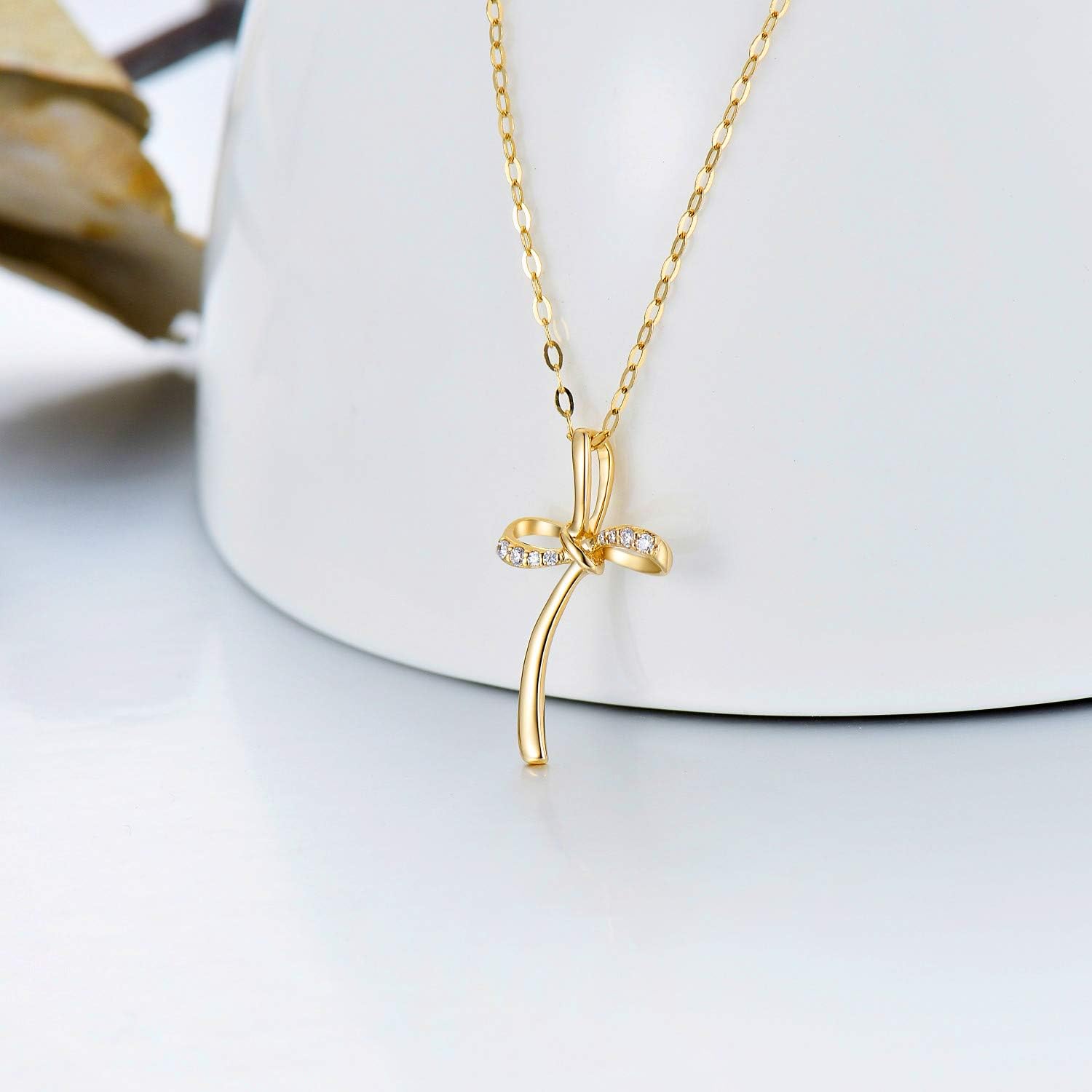 Blocaci 14K Solid Gold Cross Necklace for Women Infinity Cross Pendant Gold Necklaces for Women 16+2 Inch - Image 2