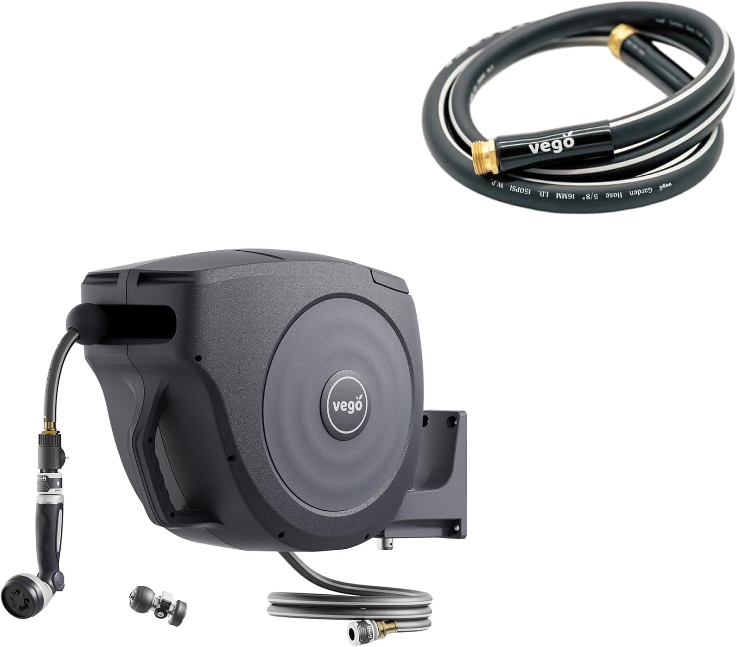 Garden Hose Reel Retractable 1/2" x 130ft with 16ft Leder Hose