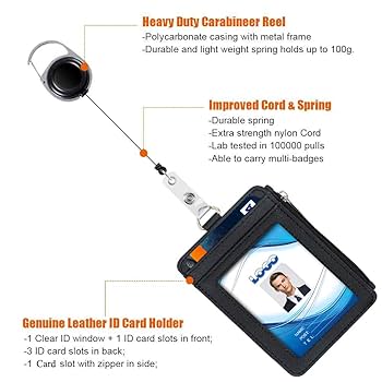 Amazon.com : Badge Holder with Zipper, Life-Mate PU Leather