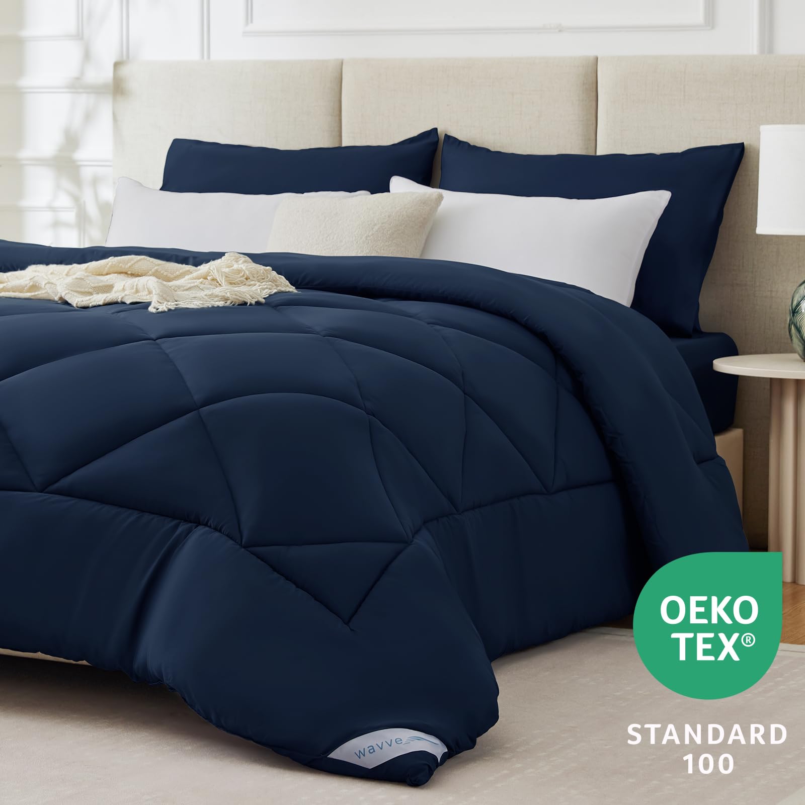 WAVVE Piumone Letto Matrimoniale 450 gr/mq Invernale 220x240 cm - Piumino Caldissimo 240x220, Trapunta 220 x 240 cm in Microfibra Sintetica, Blu Marino