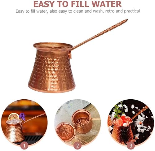 Miniatura 5 de Luxshiny Cafetera turca de cobre Cezve turco griego árabe, cafetera calentadora de mantequilla, calentador de leche, calentador de chocolate para