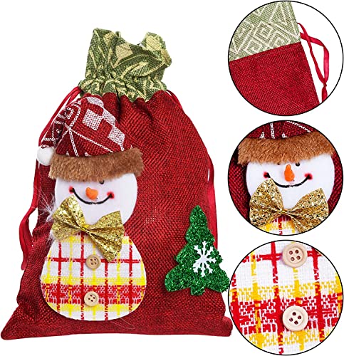 KAHEIGN 5 Pièces Sacs à Cordon de Noël, Sacs en Toile de Jute de Grand Tissu 3D Père Noël Bonhomme de Neige Renne Sacs Cadeaux de Noël Sacs d'emballage de Noël Sacs de Friandises pour Fête de Noël - Image 3
