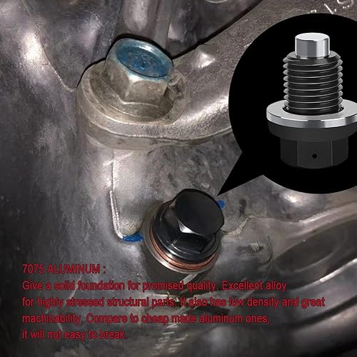 Miniatura 6 de Tapón magnético de drenaje de aceite M12 x 1.5, junta de tapón de aceite, tapón de drenaje de aceite de aluminio, perno de tuerca de drenaje de