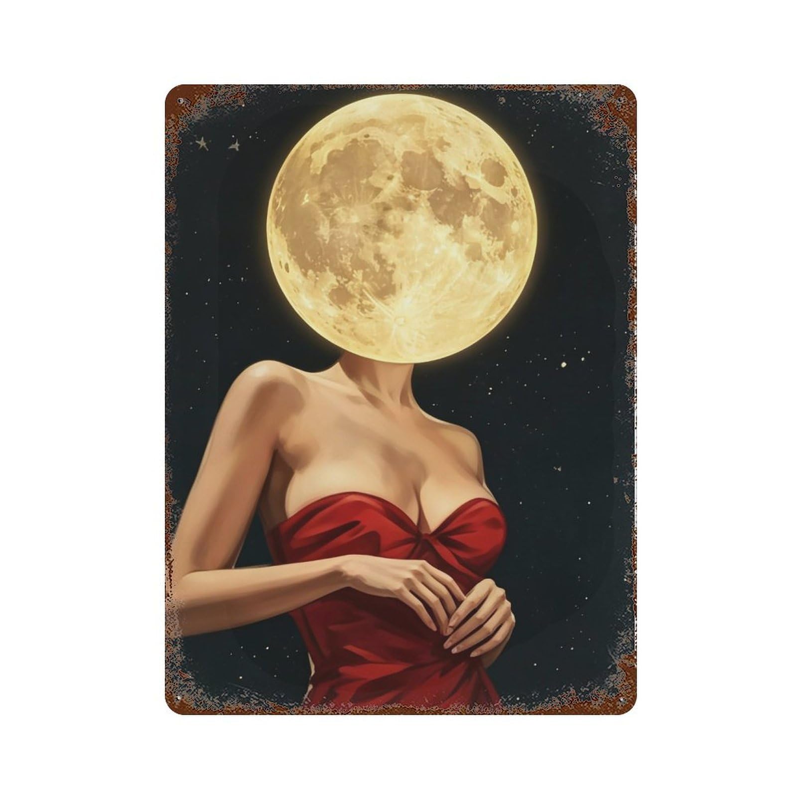 WUJHGRSG Surreal Abstract Lunar Muse (1) Wall Art Retro Iron Vintage Metal Tin Sign Poster Modern Decor for Home Cofffee Club Bar Shop Style 40x30cm