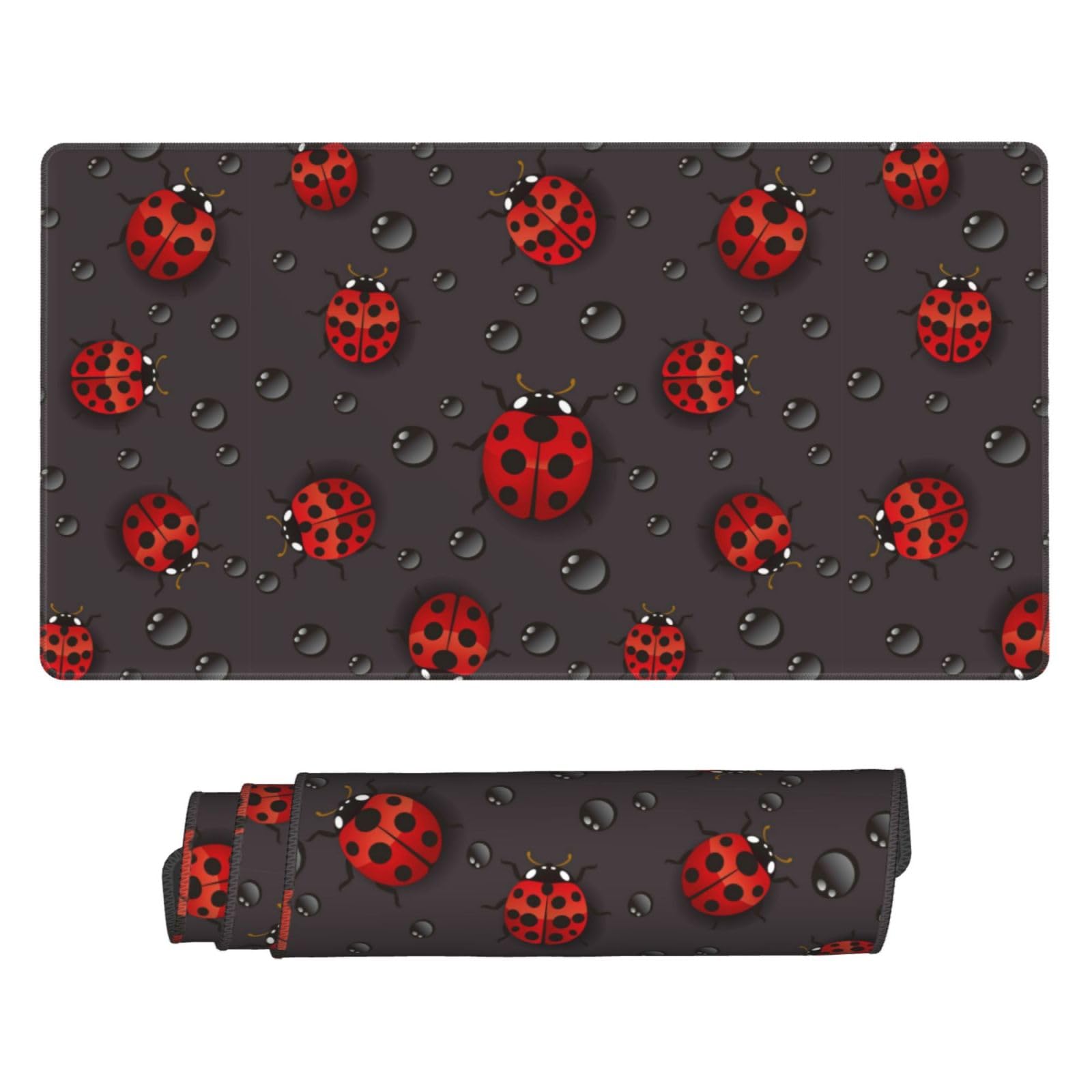 Xiso Ver Red Ladybugs On Dark Background Large Gaming Mouse Pad 29.5 x 15.8 in Keyboard Mouse Mat Desk Keyboard Pad for Work, Play, Office, Home with Non-Slip Rubber Base Stitched Edges