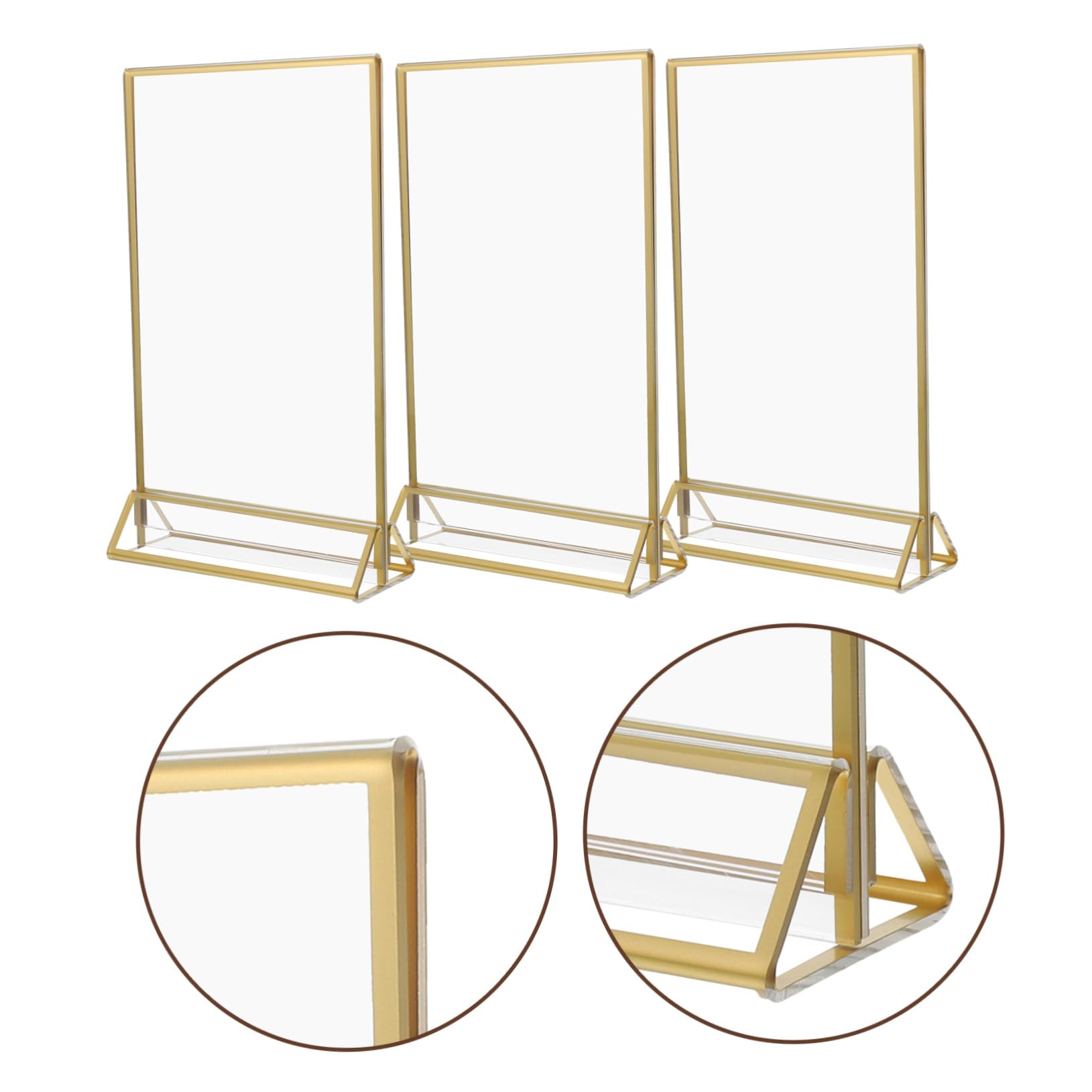 Portamenús para Mesa de Acrílico Dorado, 6 Piezas, Doble Cara | Expositor Triangular Transparente, Formato de Sobremesa, para Supermercados y Tiendas