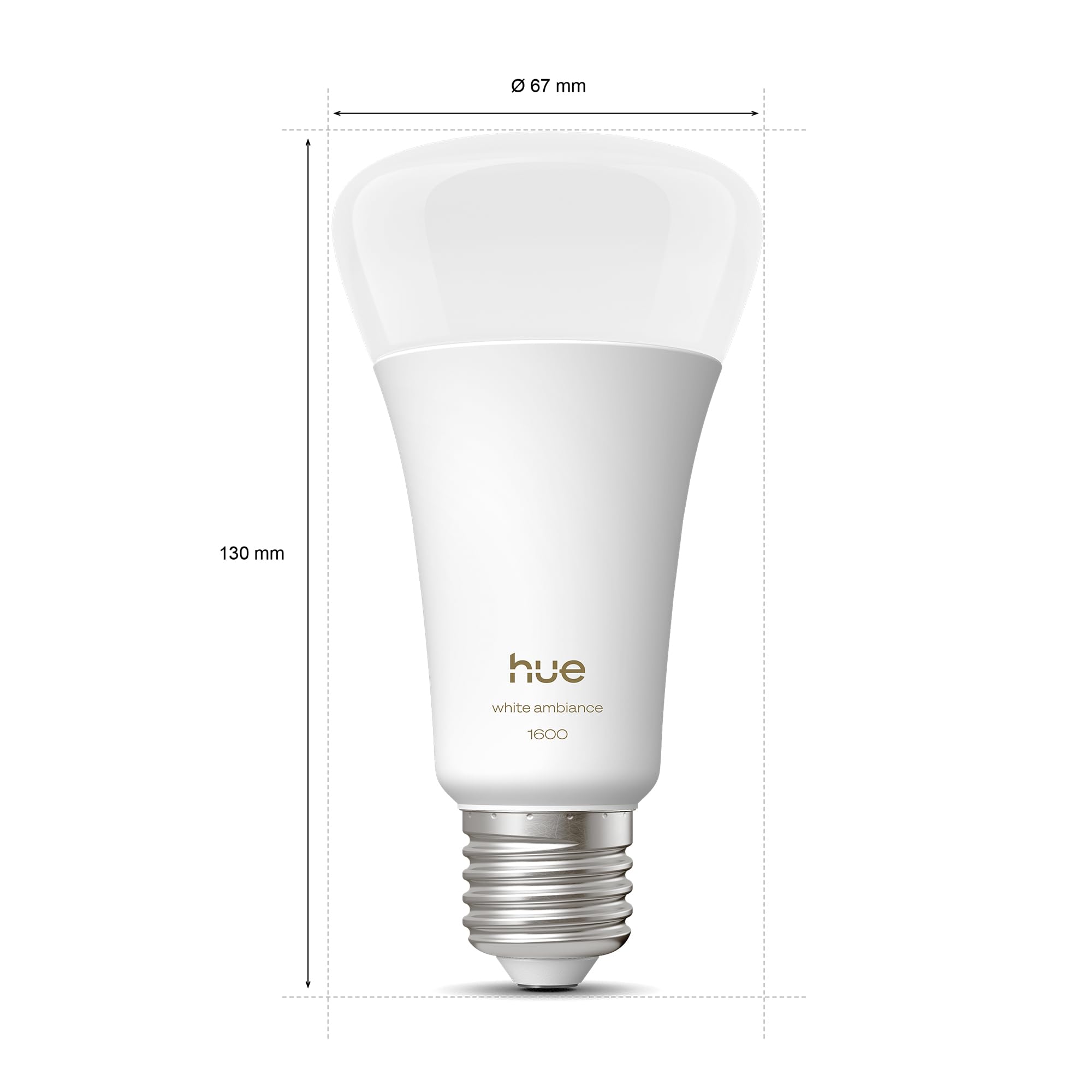 Philips Hue Bombilla LED Inteligente A67, White Ambiance, Luz Blanca cálida a fría, E27, 11,8 W, Regulable 1000-20.000K, 1600 lm, funciona con Alexa, Google Assistant y Apple Home, Pack de 1