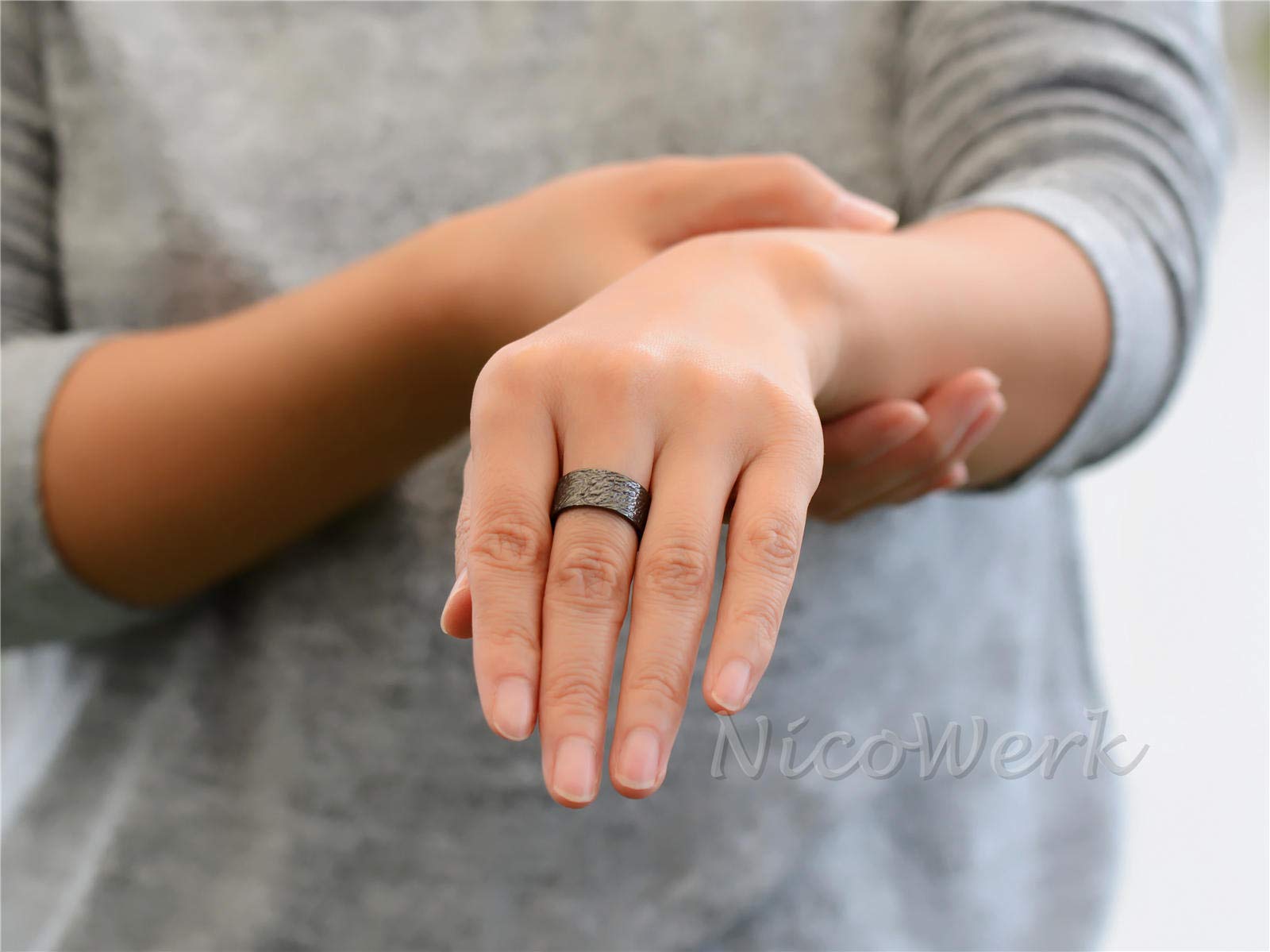 NicoWerk Anillo de plata para mujer de plata de ley 925, ancho, sencillo, estrecho, negro, con estructura ajustable, abierto, SRI621
