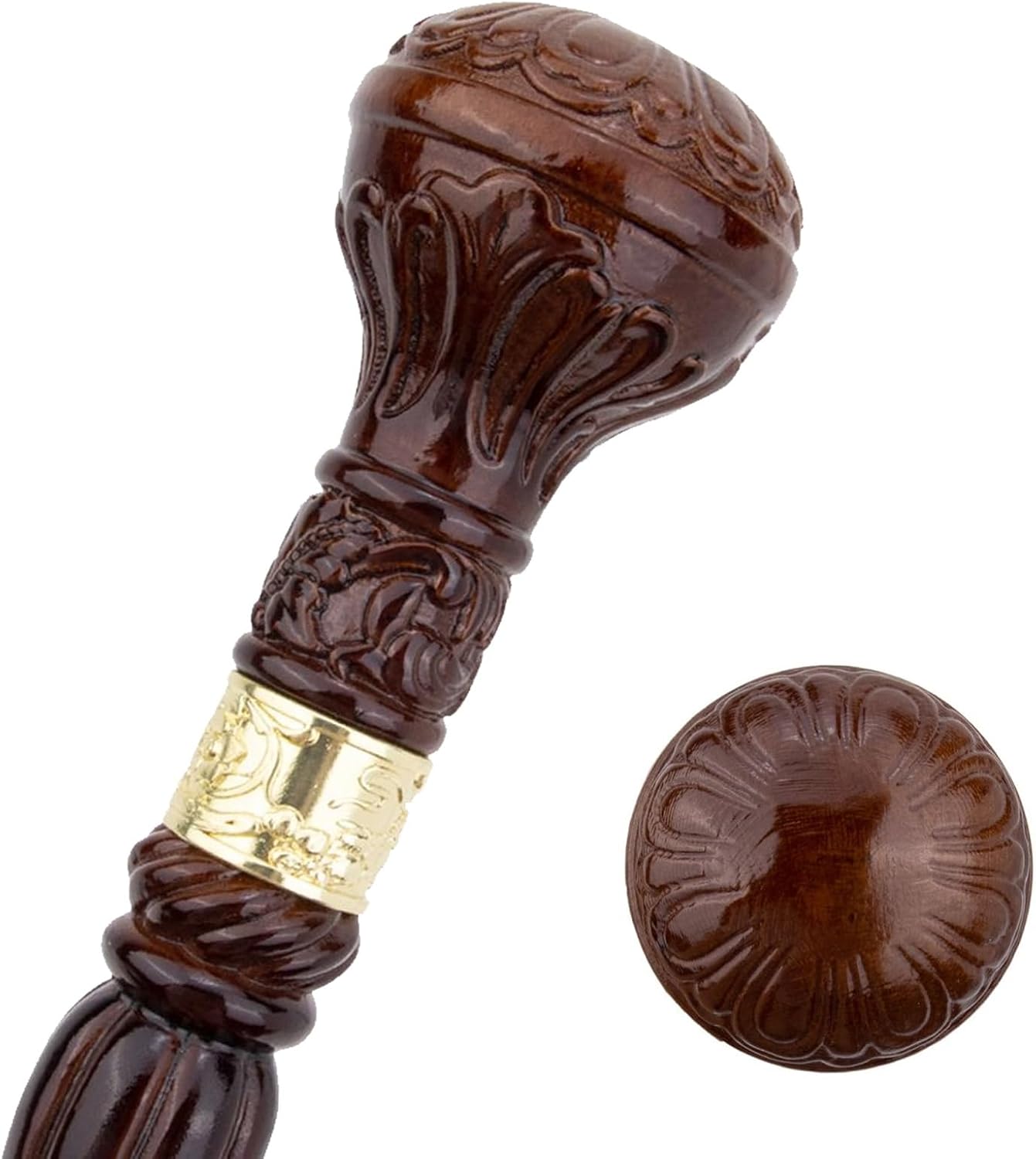 Solid Wood Round Handle Cane, Double Joint Fashion Walking Stick, Decorative Cospaly Party Walking Cane, Halloween Crosier 37.4inch