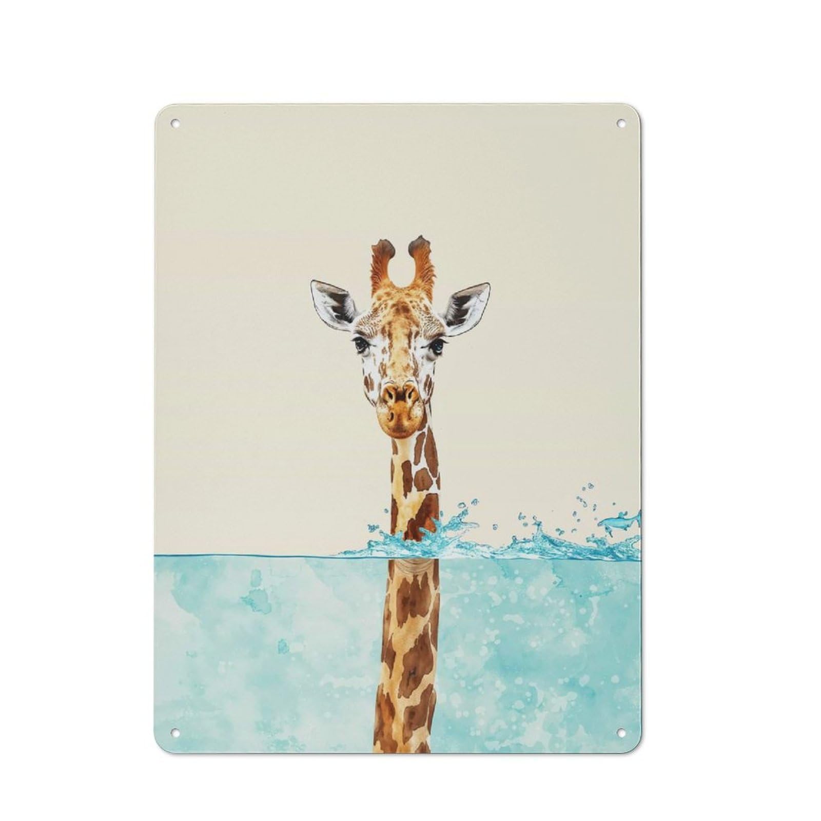 Junmoney Style-12 Distressed Look Giraffe In Water Minimalist Decorative Tin Sign 40X30cm, Retro Room Decor For Lounge, Study, Pub Or Wall Gallery
