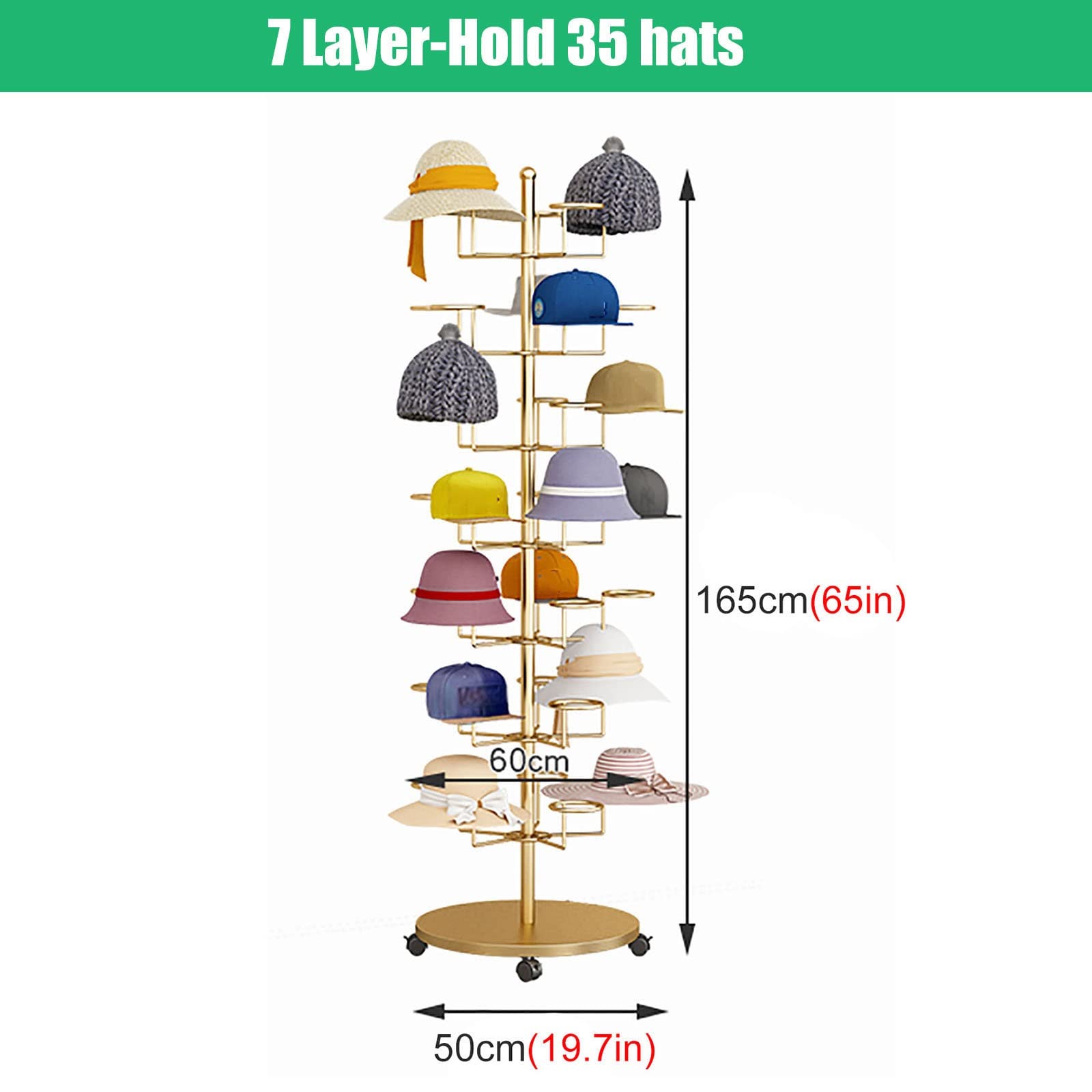 Perchero independiente para sombreros, con gran capacidad para organizar gorras de béisbol, sombreros de vaquero y pelucas, ideal para tiendas minoristas y mercados (negro de 7 niveles), negro, 7 niv